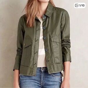 Anthropologie Hei Hei Coated Utility Jacket | Olive Military Shacket XS